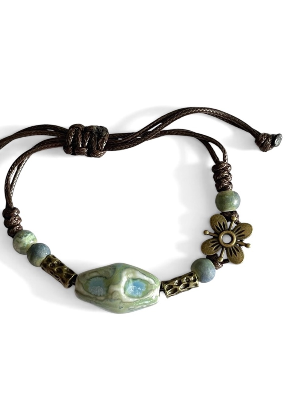Ocean Waters Bracelet beaded green blue antique bronze bohemian ceramic
